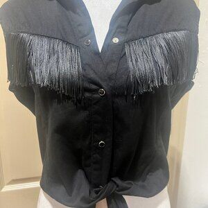 Vintage Cumberland Outfitters Black Fringe Vest Sz L